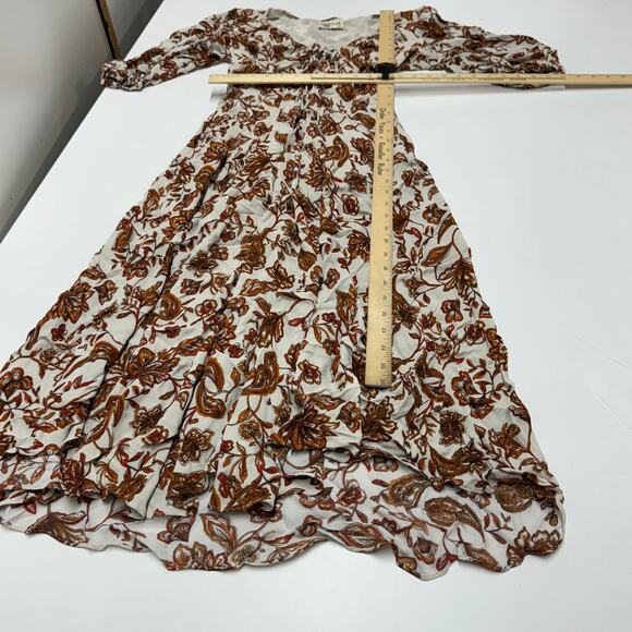 Nicholas Dress Womens 8 White Orange Floral‎ Printed Danielle Linen Midi - Picture 11 of 13